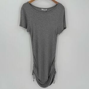 Lola & Sophie New York Ribbed Bodycon Ruched Sides‎ Knee Length Dress Grey Large